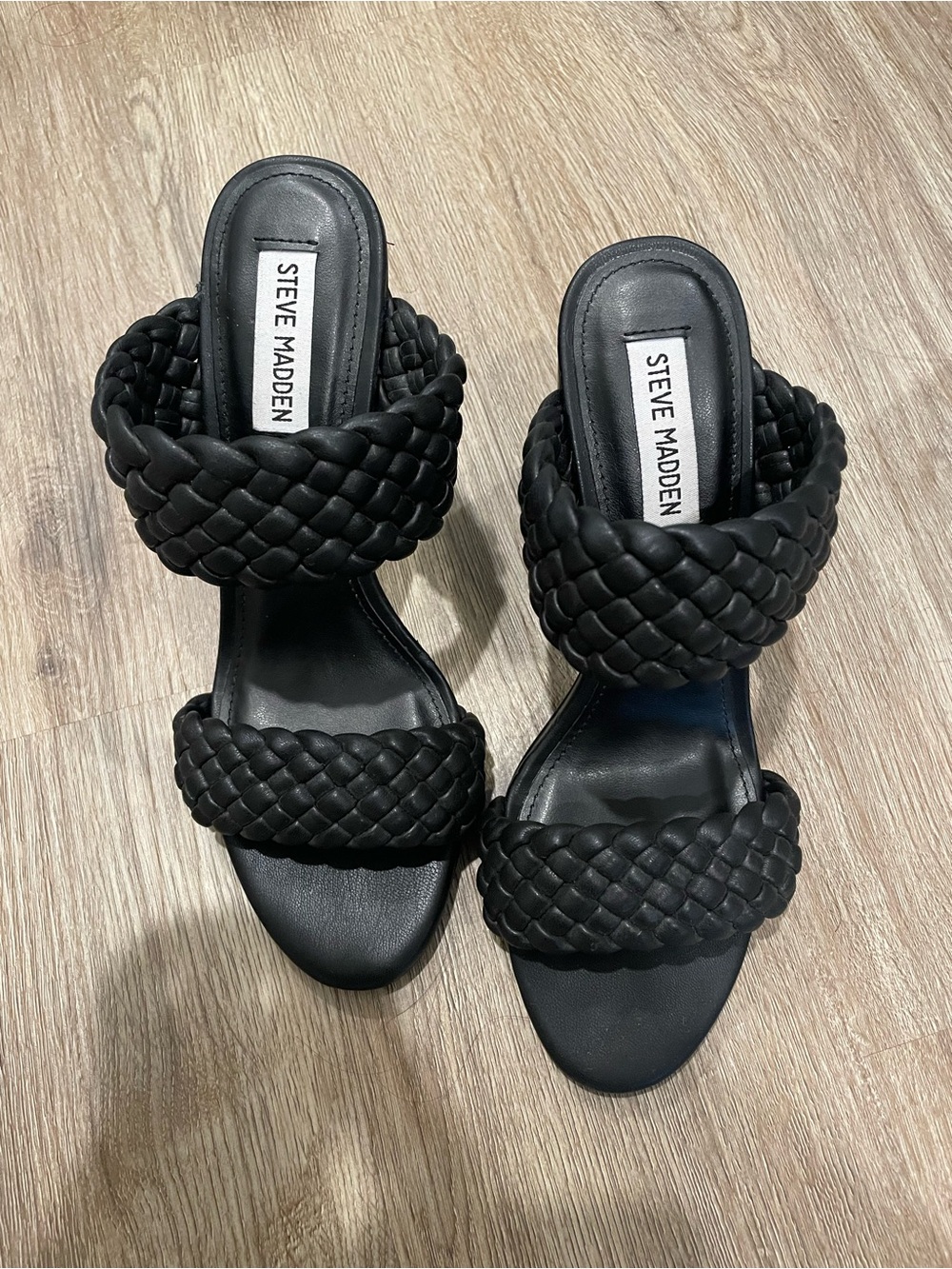 Steve Madden Black Braided Double Band Heeled Slides